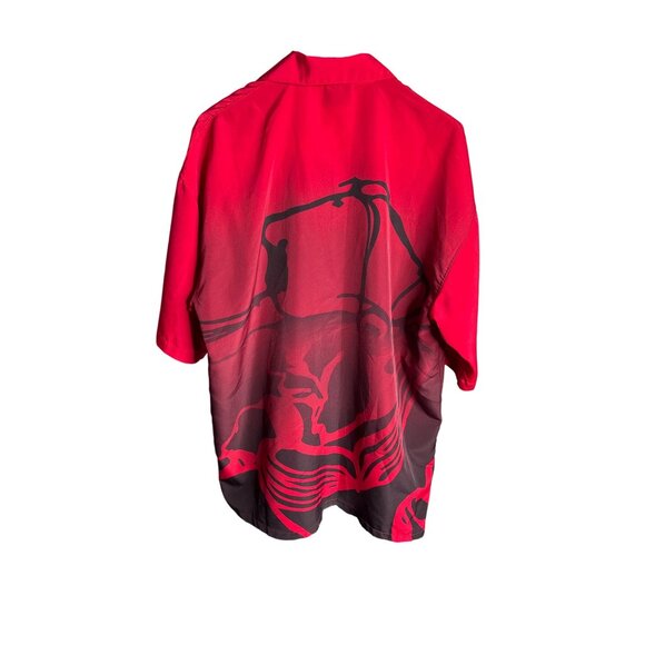 Y2K Seals Men's Red Ombre Abstract Button Front Short Sleeve Shirt L - Picture 3 of 8